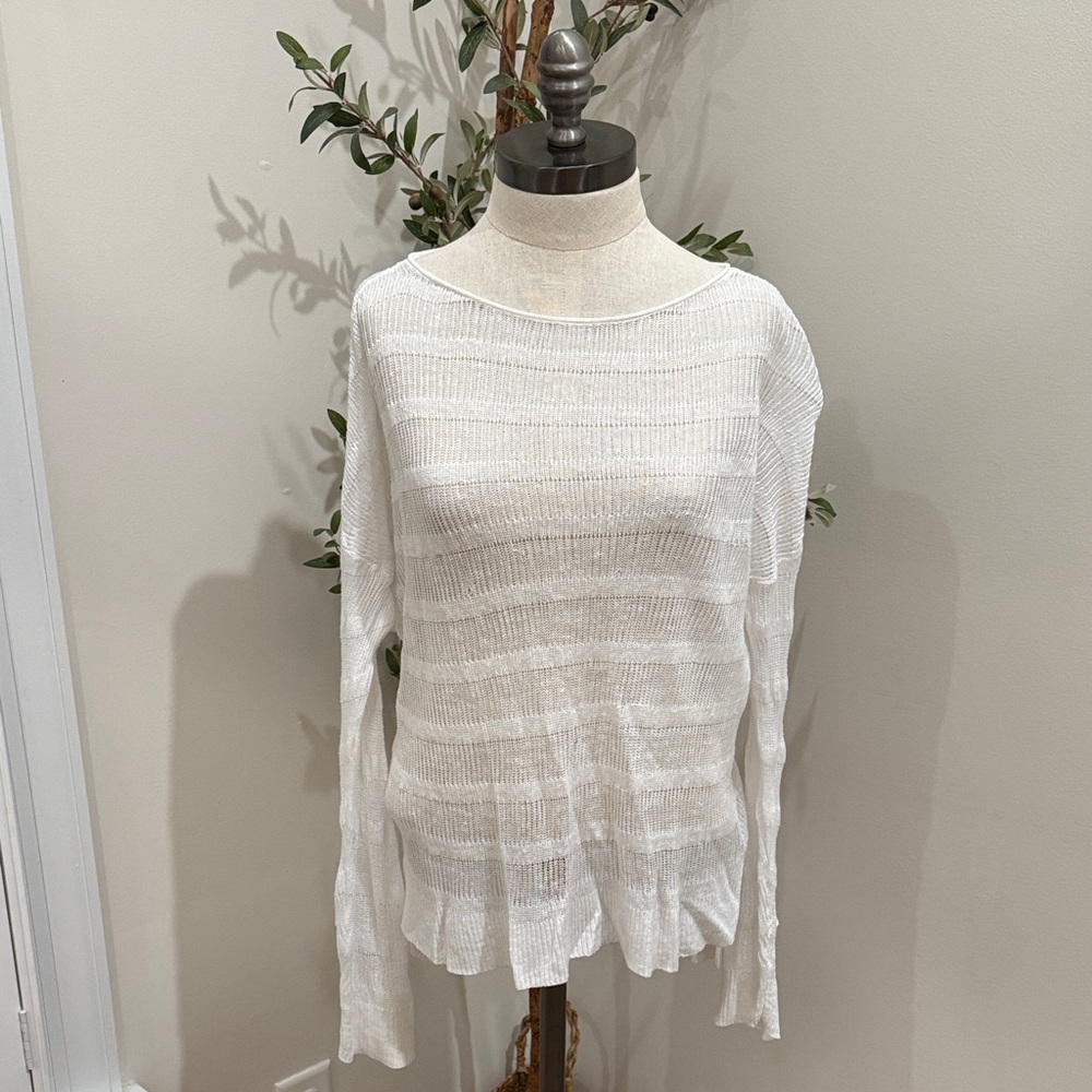 Eileen fisher lightweight 100% linen knit striped top size L